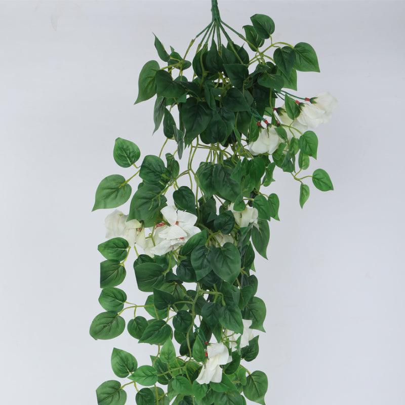 Artificial Flowers - Faux Bougainville Vine Hanging Plant - White