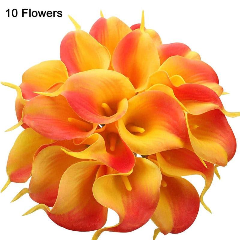 Buy Faux Calla Lily Bunch With Vase (Orange) - Set Of Ten Artificial Flowers from Vaaree