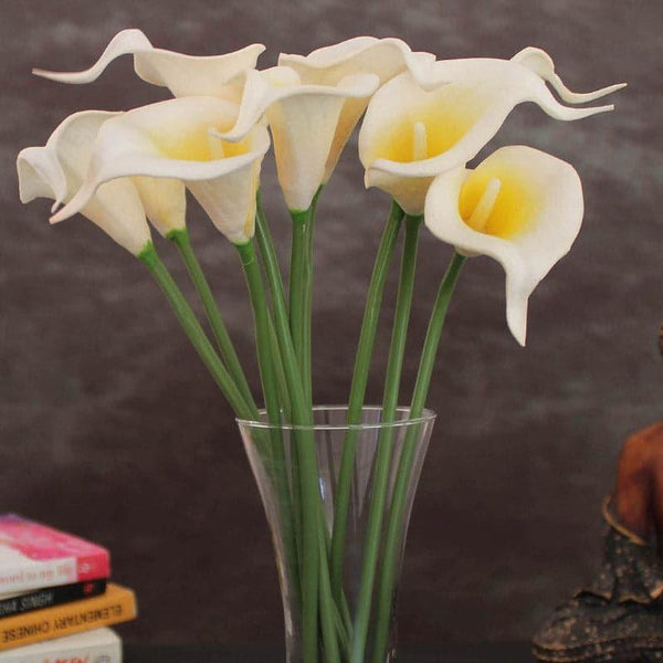 Artificial Flowers - Faux Calla Lily Bunch With Vase (White) - Set Of Ten
