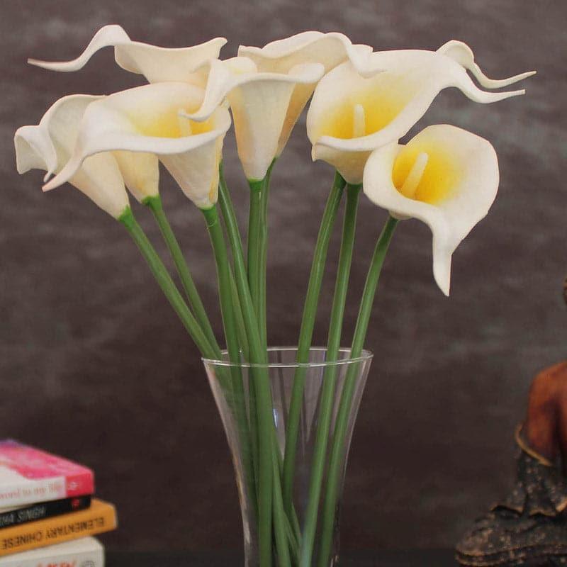 Buy Faux Calla Lily Bunch With Vase (White) - Set Of Ten Artificial Flowers from Vaaree