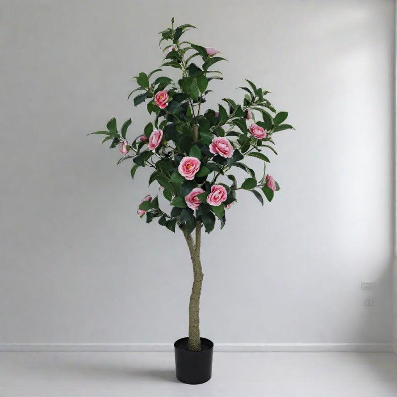 Buy Faux Camellia Bloom Rose With Pot (Pink) - Set Of Three Artificial Flowers from Vaaree