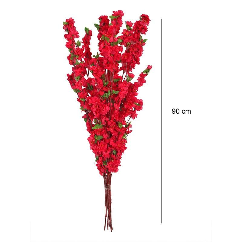Artificial Flowers - Faux Cherry Blossom Floral Bunch (Red) - Set oF Six