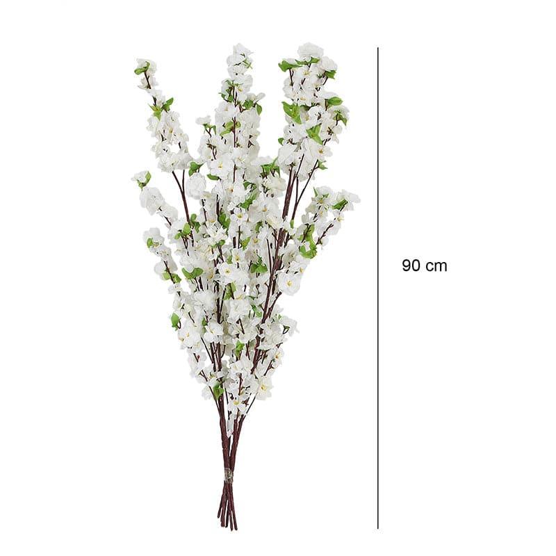 Buy Faux Cherry Blossom Floral Bunch (White) - Set oF Six Artificial Flowers from Vaaree