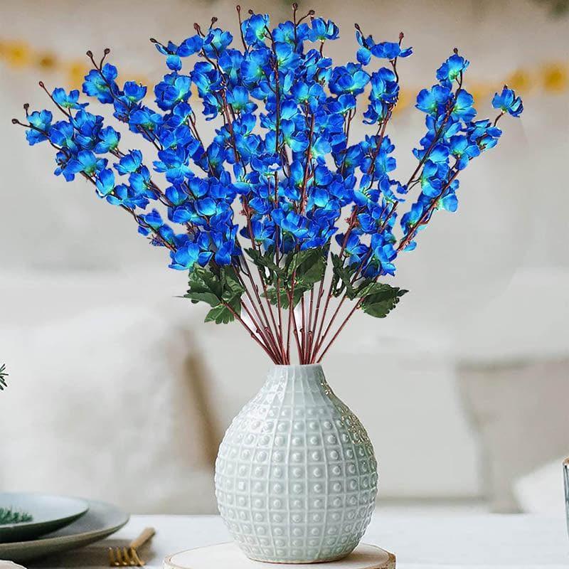 Artificial Flowers - Faux Cherry Blossom Floral Stick (Blue) - Set Of Two