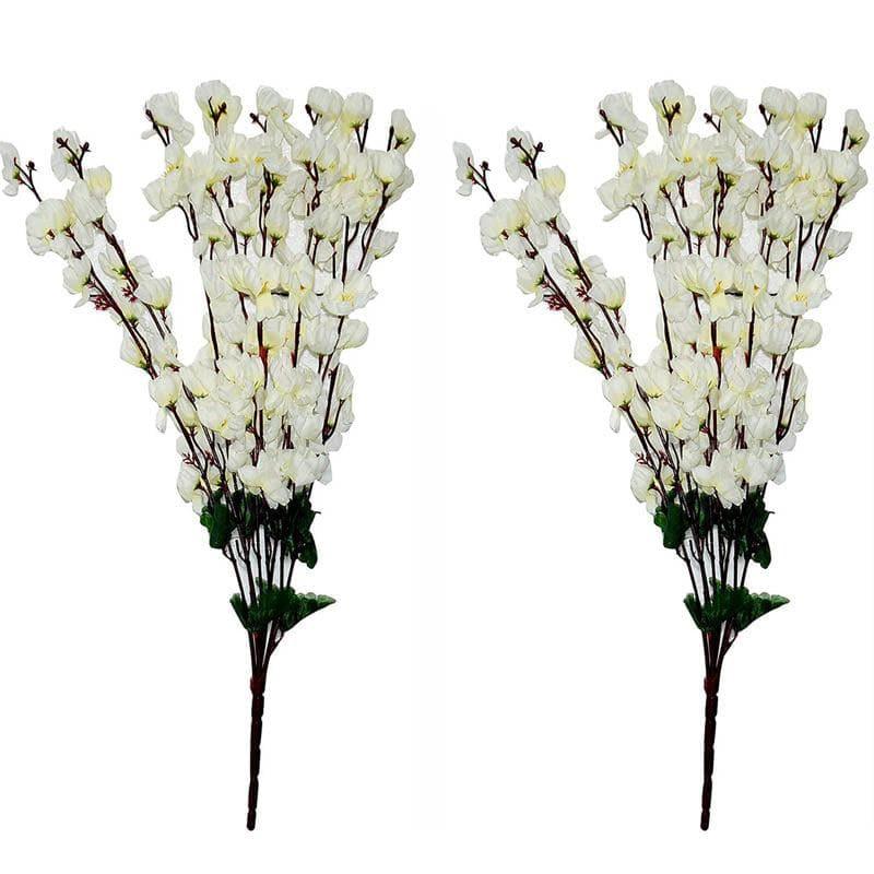 Artificial Flowers - Faux Cherry Blossom Floral Stick - White