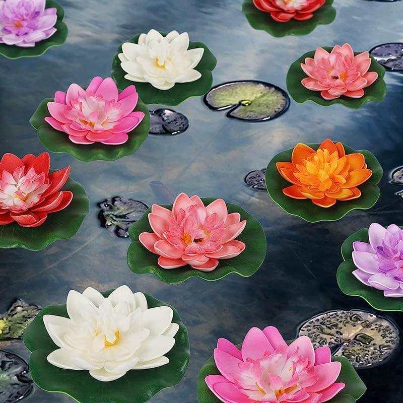 Artificial Flowers - Faux Floating Lotus (Multicolor) - Set Of Six