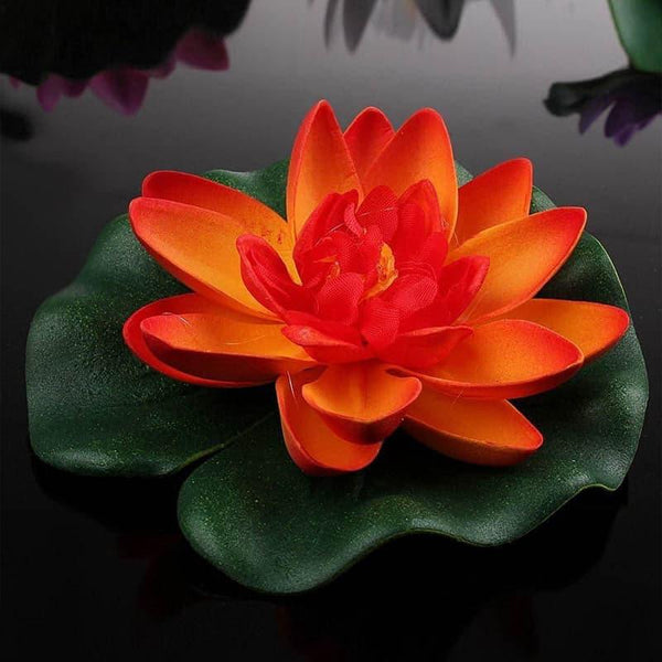 Artificial Flowers - Faux Floating Lotus (Orange) - Set Of Six