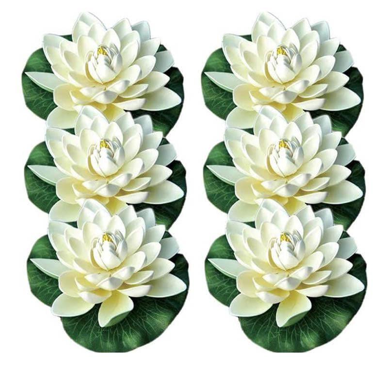 Artificial Flowers - Faux Floating Lotus (White) - Set Of Six
