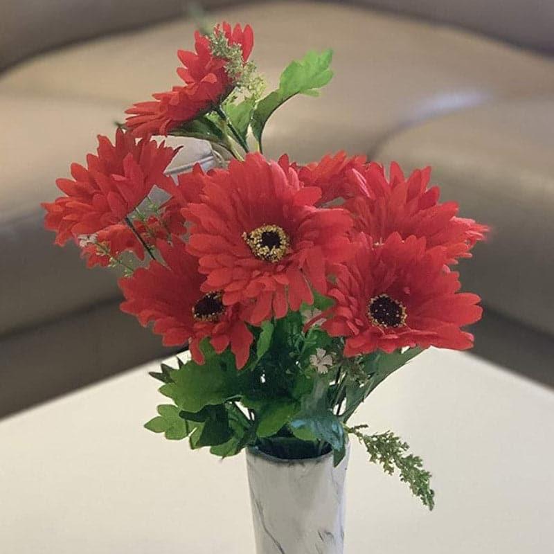 Buy Faux Garabara Daisy Flower Bunch - Red Artificial Flowers from Vaaree