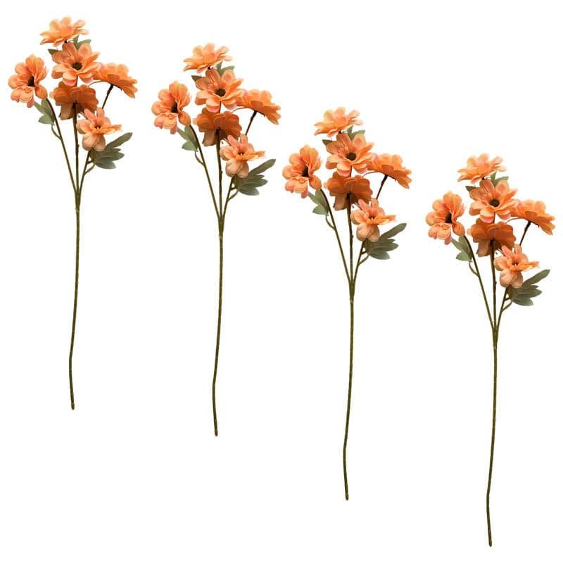 Artificial Flowers - Faux Gerbera Flower Bunch (Orange) - Set Of Four