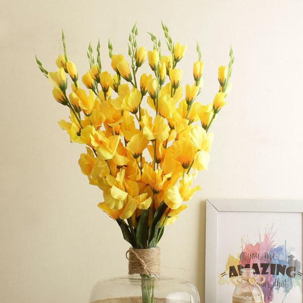 Artificial Flowers - Faux Gladiolus Flower Bunch - Yellow