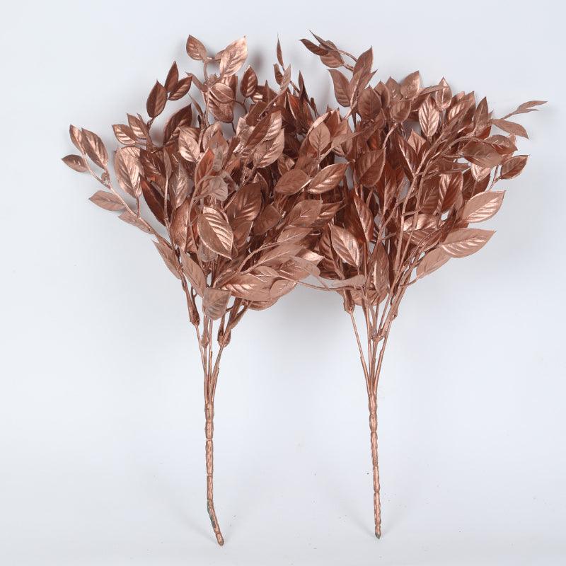 Buy Faux Glitter Leaf Bunch (Copper) - Set Of Two Artificial Flowers from Vaaree