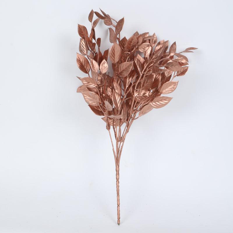 Buy Faux Glitter Leaf Bunch (Copper) - Set Of Two Artificial Flowers from Vaaree