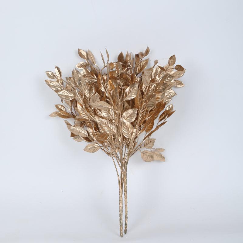 Buy Faux Glitter Leaf Bunch (Gold) - Set Of Two Artificial Flowers from Vaaree