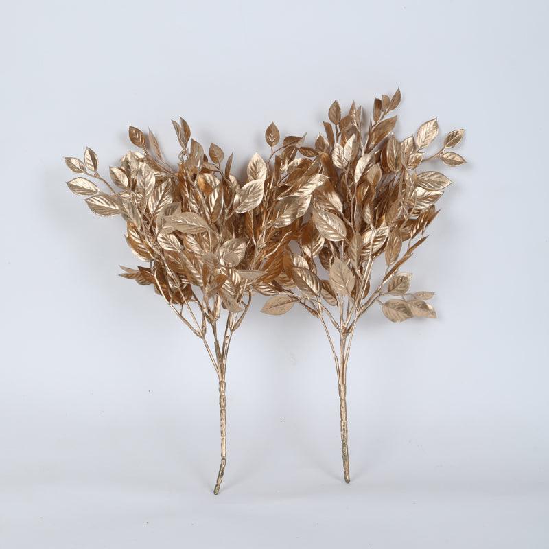 Buy Faux Glitter Leaf Bunch (Gold) - Set Of Two Artificial Flowers from Vaaree