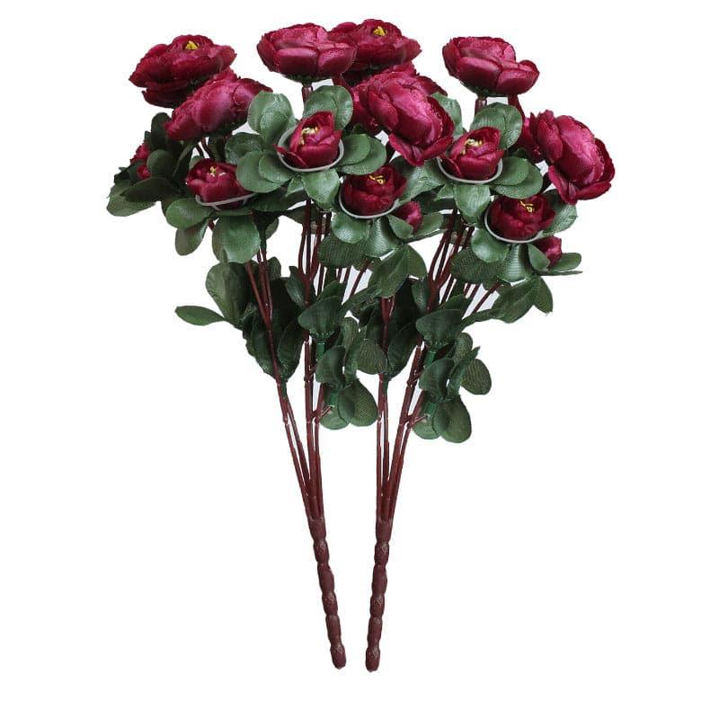 Artificial Flowers - Faux Grandiflora Rose Bunch (Red) - Set Of Two