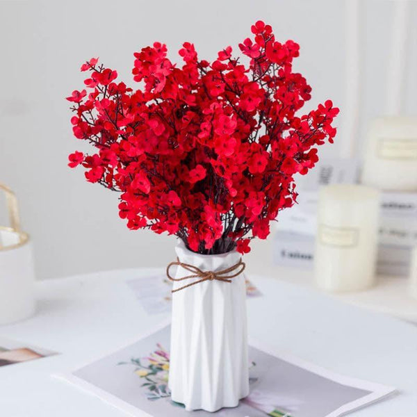 Artificial Flowers - Faux Gypsophila Floral Stick (Red) - Set Of Four