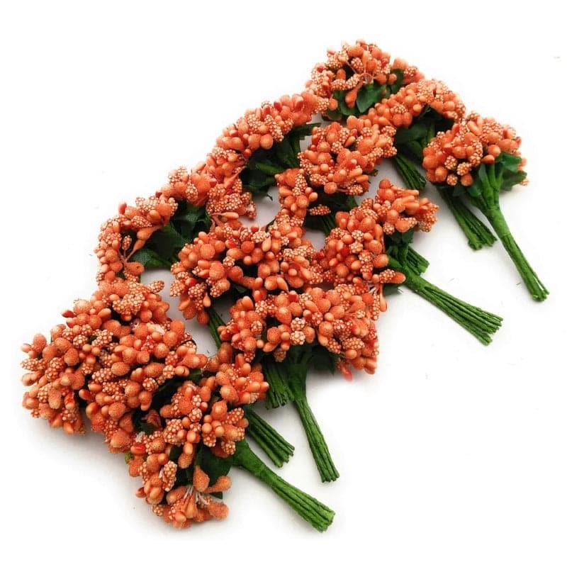 Buy Faux Gypsophilia Flower Bunch (Orange) - Set Of Twelve Artificial Flowers from Vaaree