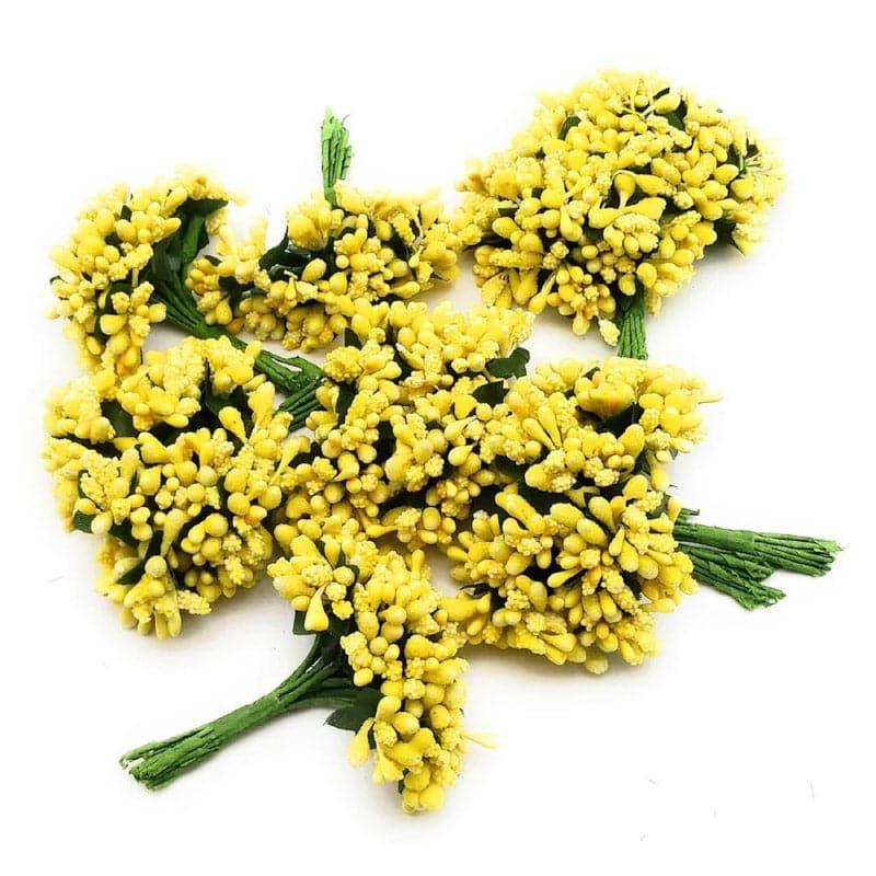 Artificial Flowers - Faux Gypsophilia Flower Bunch (Yellow) - Set Of Twelve