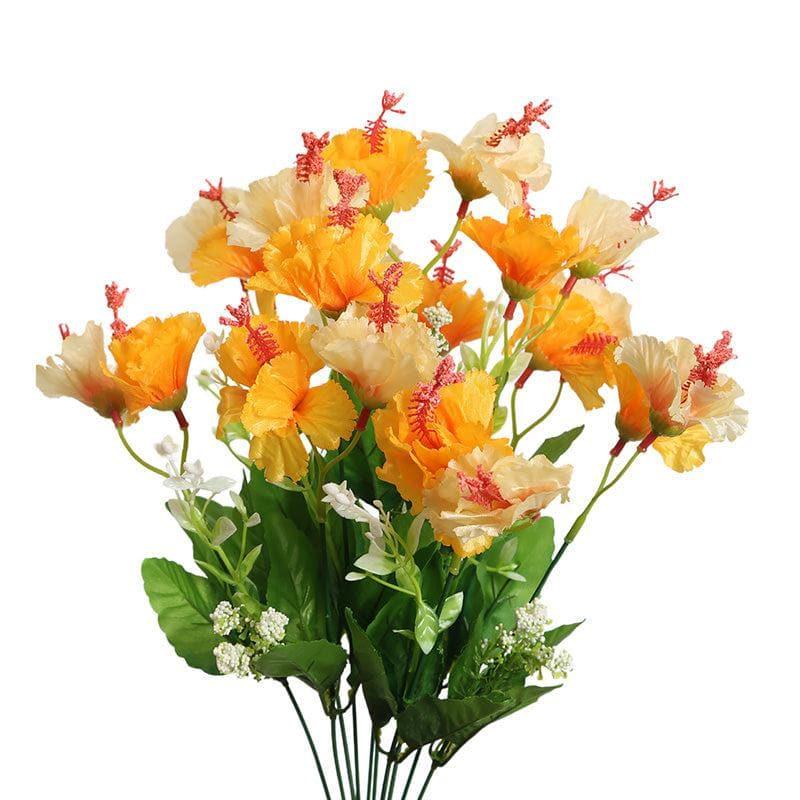 Buy Faux Hibiscus Floral Bunch (Yellow) - Set Of Two Artificial Flowers from Vaaree