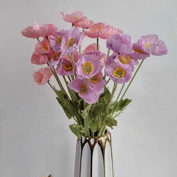 Artificial Flowers - Faux Iceland Poppy Floral Bunch (Pink)- Set Of Four