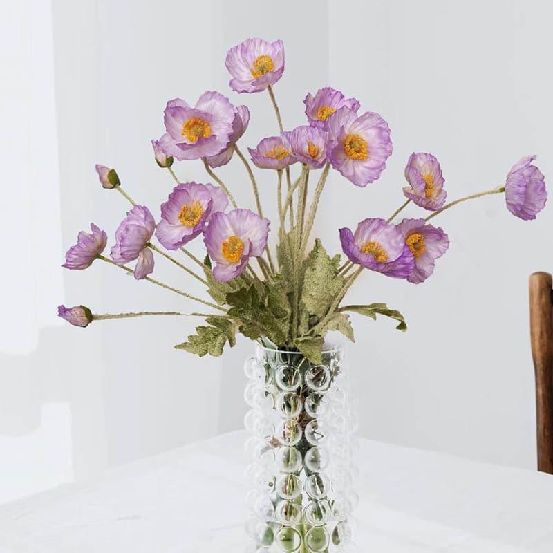 Artificial Flowers - Faux Iceland Poppy Floral Bunch (Purple) - Set Of Four