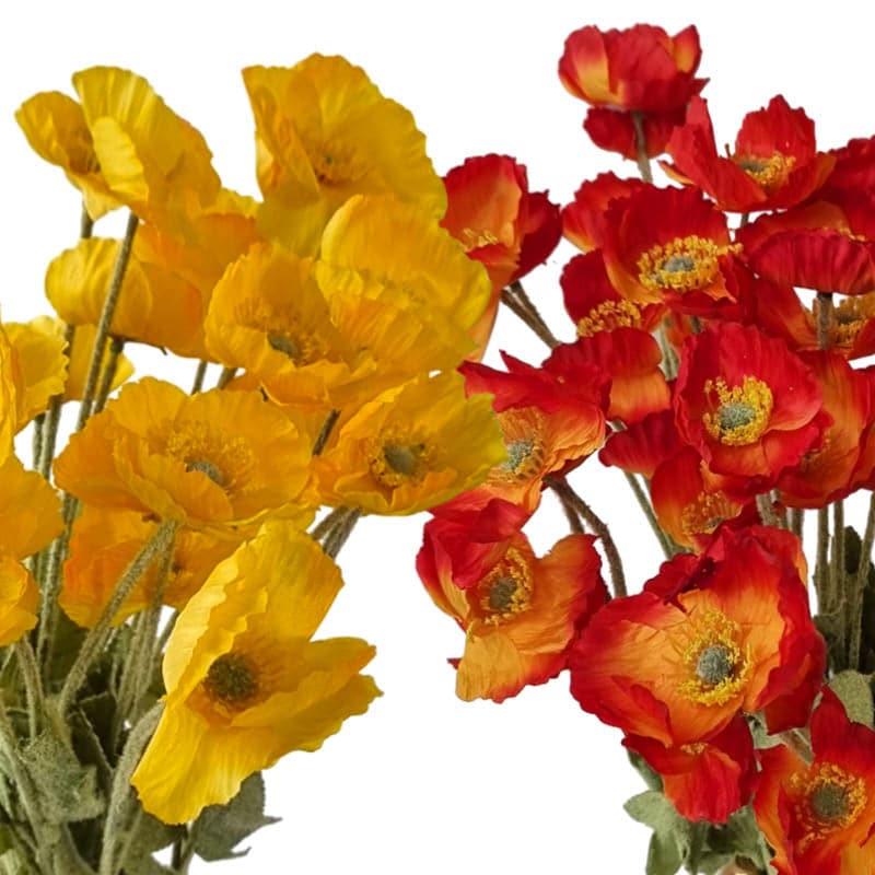 Buy Faux Iceland Poppy Rose Floral Bunch (Red & Yellow) - Set Of Four Artificial Flowers from Vaaree