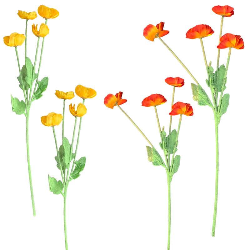 Buy Faux Iceland Poppy Rose Floral Bunch (Red & Yellow) - Set Of Four Artificial Flowers from Vaaree