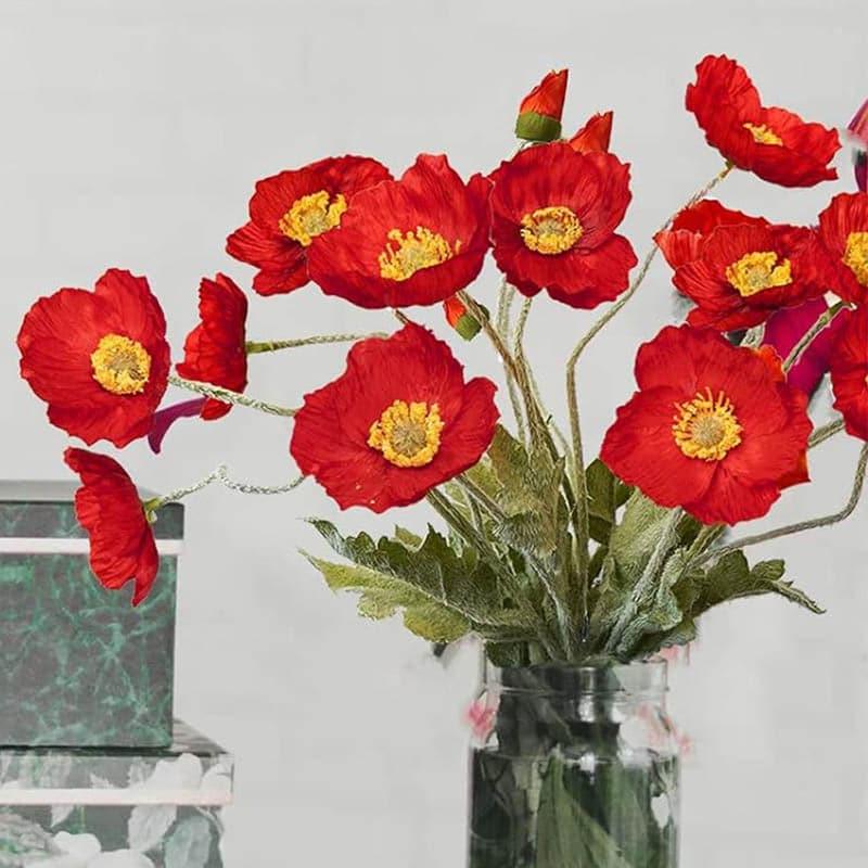 Buy Faux Iceland Poppy Rose Floral Bunch (Red) - Set Of Four Artificial Flowers from Vaaree