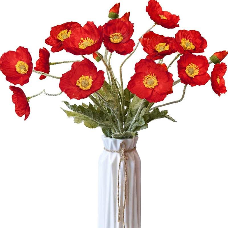 Artificial Flowers - Faux Iceland Poppy Floral Bunch (Red) - Set Of Four
