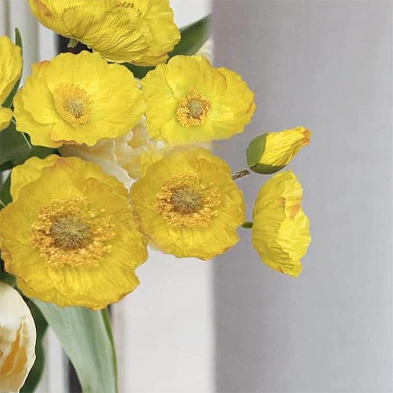 Buy Faux Iceland Poppy Rose Floral Bunch (Yellow) - Set Of Four Artificial Flowers from Vaaree