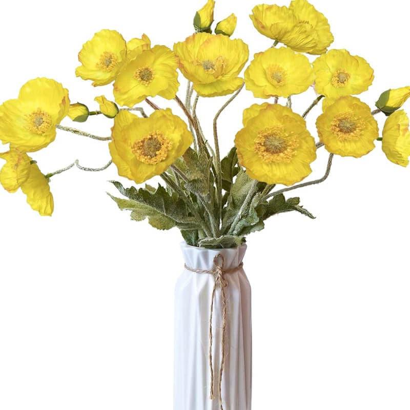 Buy Faux Iceland Poppy Rose Floral Bunch (Yellow) - Set Of Four Artificial Flowers from Vaaree