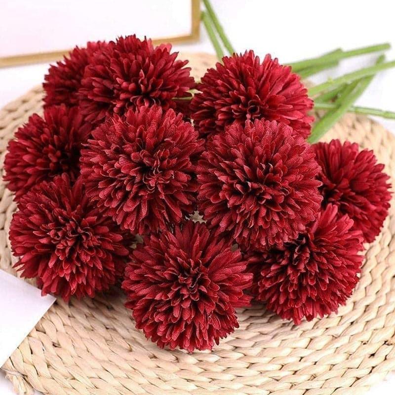 Artificial Flowers - Faux Ja Dank Chrysanthemum Bunch (Red) - Set Of Six