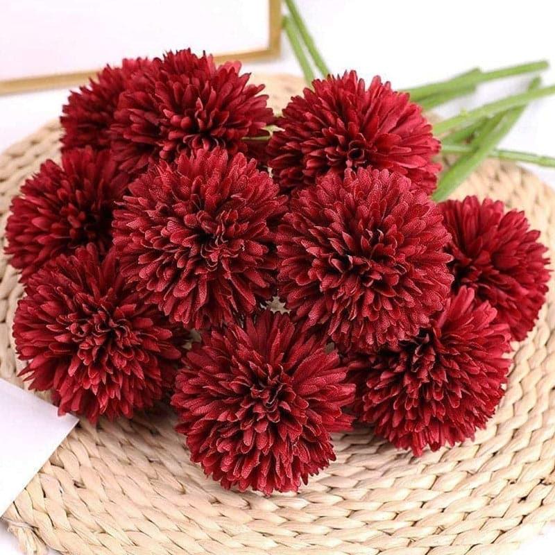 Buy Faux Ja Dank Chrysanthemum Bunch (Red) - Set Of Six Artificial Flowers from Vaaree