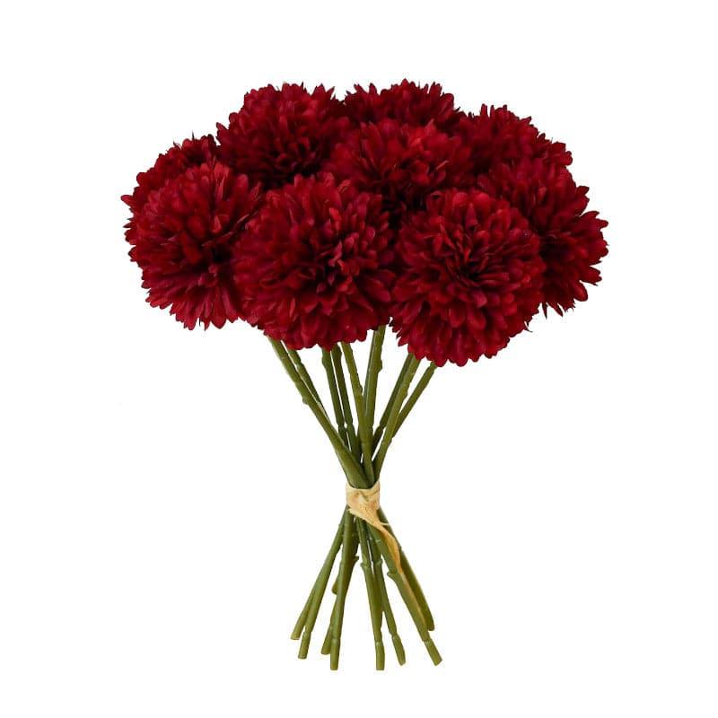 Artificial Flowers - Faux Ja Dank Chrysanthemum Bunch (Red) - Set Of Six