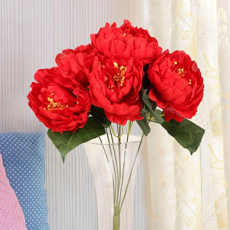 Artificial Flowers - Faux Kansas Peony Bunch - Red
