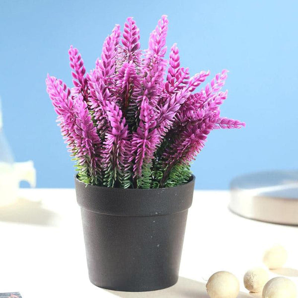 Artificial Flowers - Faux Lavender Plant In Pot - Purple