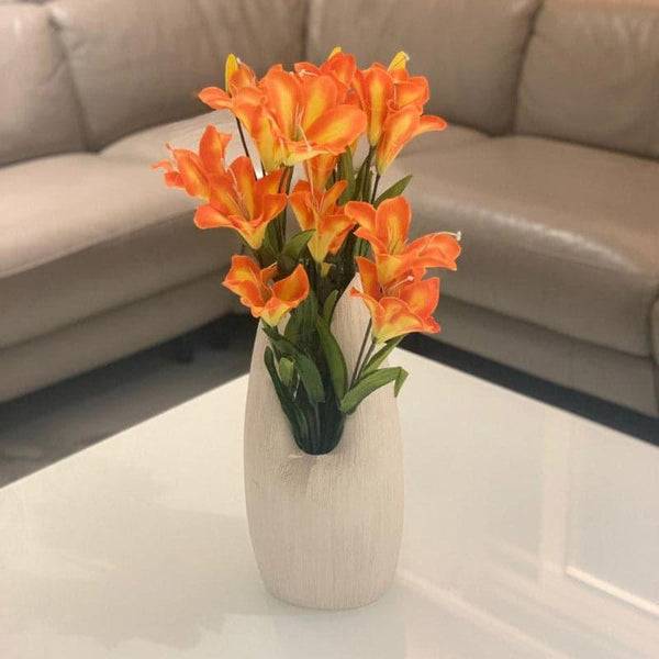 Artificial Flowers - Faux Lily Flower Bunch - Orange