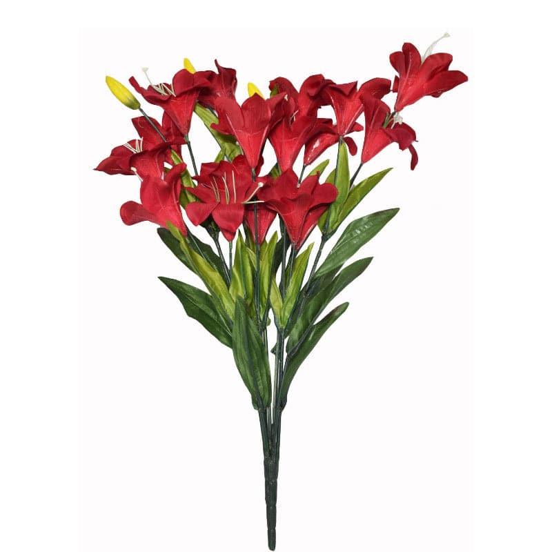 Artificial Flowers - Faux Lily Flower Bunch - Red