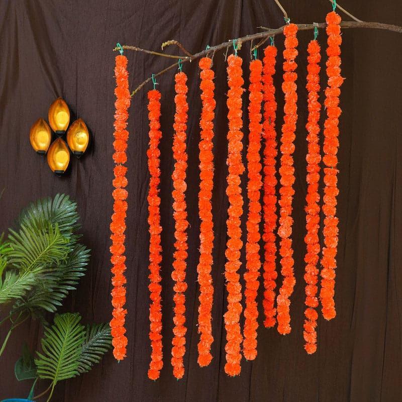 Buy Faux Marigold Decorative Toran (Orange) - Set Of Ten Artificial Flowers from Vaaree