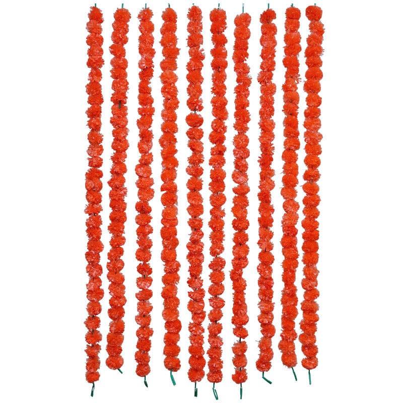 Artificial Flowers - Faux Marigold Decorative Toran (Orange) - Set Of Ten