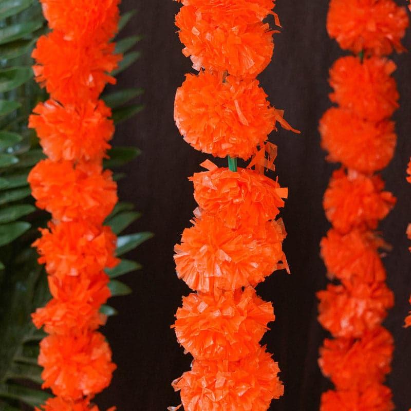 Artificial Flowers - Faux Marigold Decorative Toran (Orange) - Set Of Ten