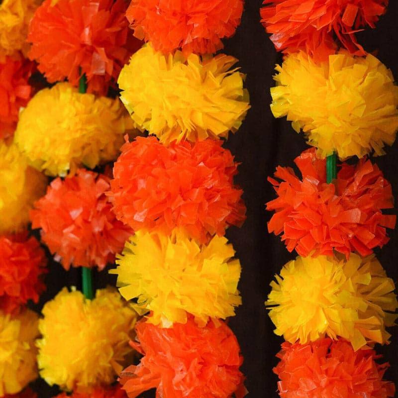Artificial Flowers - Faux Marigold Decorative Toran - Set Of Ten