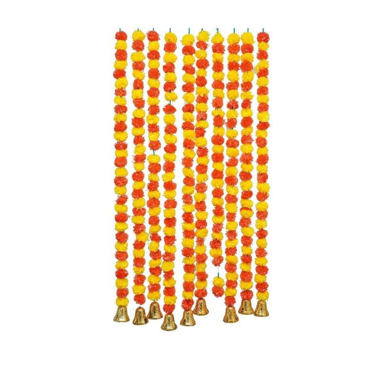 Artificial Flowers - Faux Marigold Decorative Toran - Set Of Ten