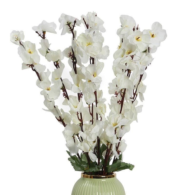 Artificial Flowers - Faux Peach Blosson Floral Bunch (White) - Set Of Two