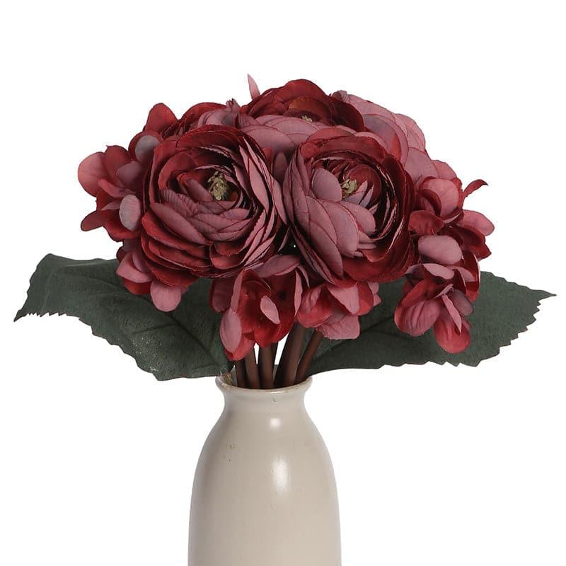 Buy Faux Peonia Floral Bunch - Maroon Artificial Flowers from Vaaree