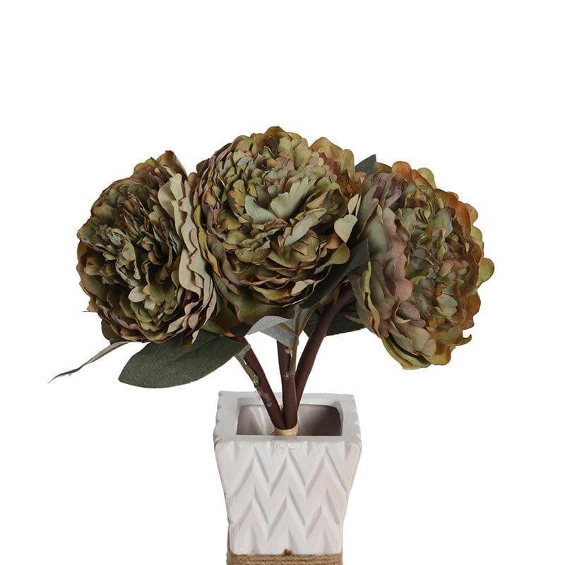 Artificial Flowers - Faux Peony Floral Bunch - Brown