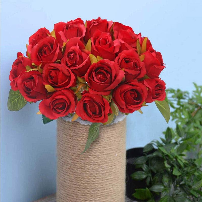 Artificial Flowers - Faux Polyantha Rose Bunch (Red) - Set Of Twelve