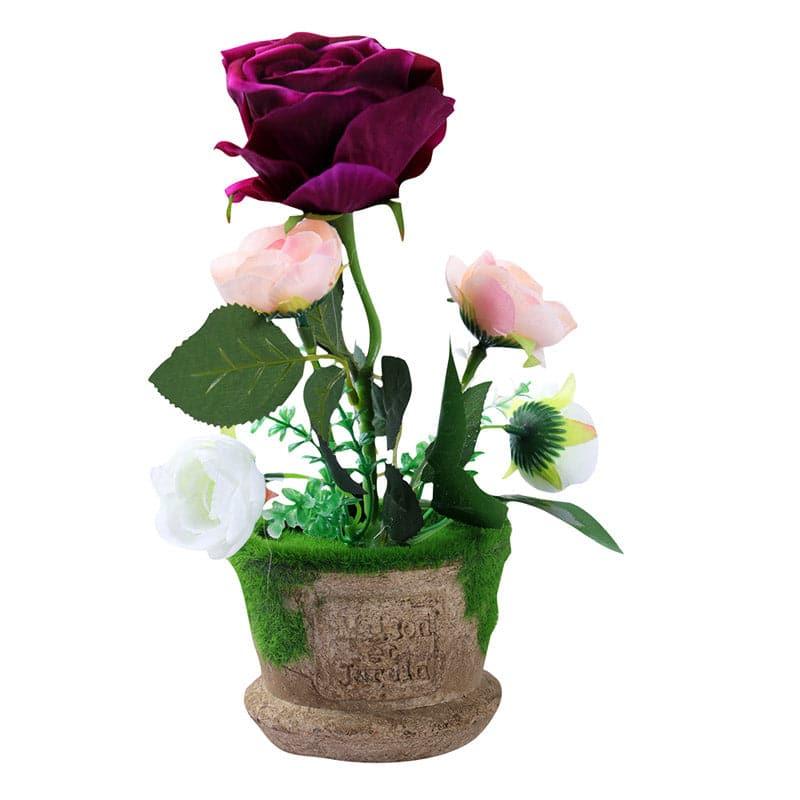 Buy Faux Red Rose In Rustic Planter Artificial Flowers from Vaaree