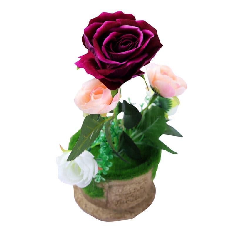 Artificial Flowers - Faux Red Rose In Rustic Planter